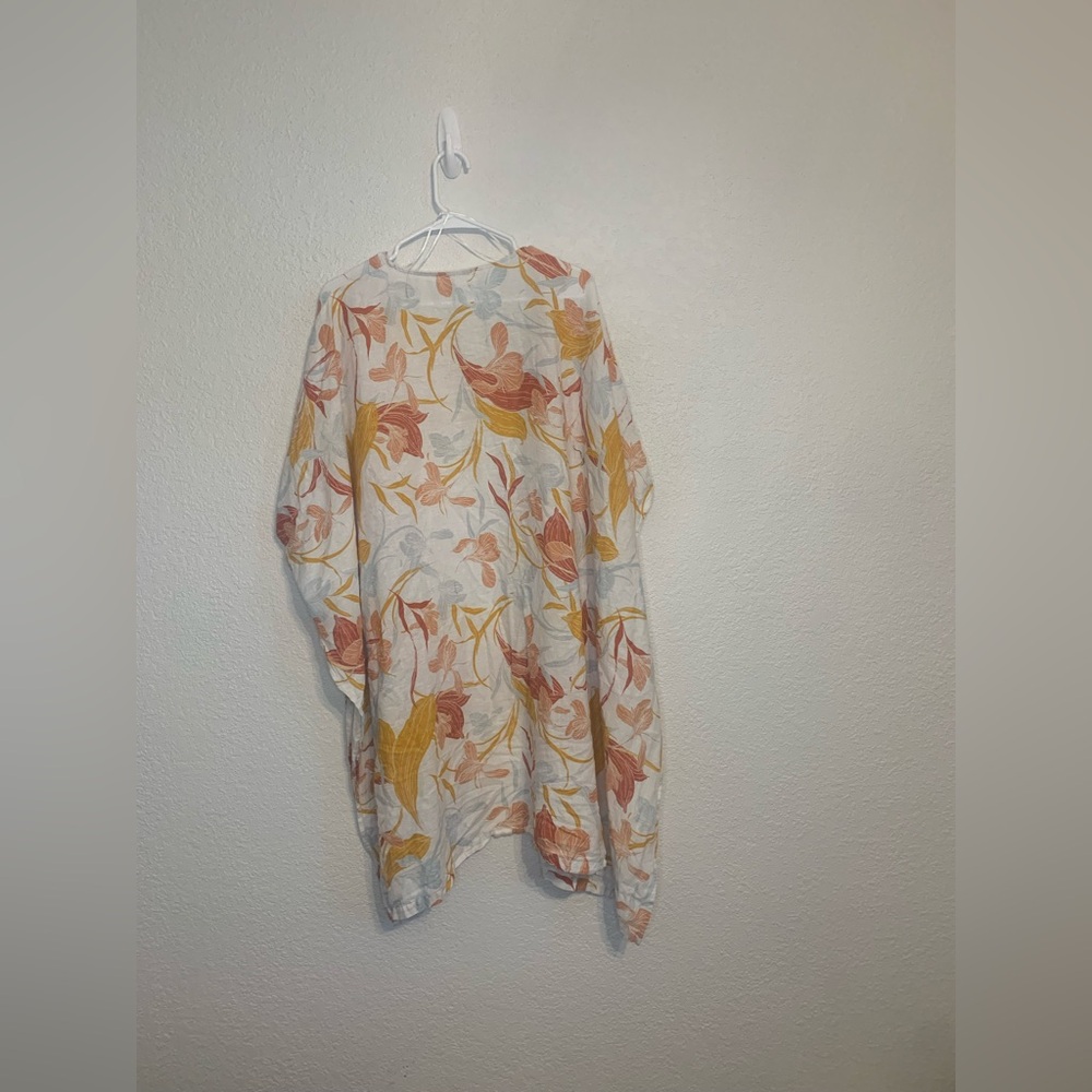 Cynthia Rowley Women’s One Size Linen Open Kimono Floral Tropical Beach - Picture 7 of 8